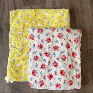 Lot of 2 Vintage 60's Baby Blanket Quilt Handmade Elephant Kitten